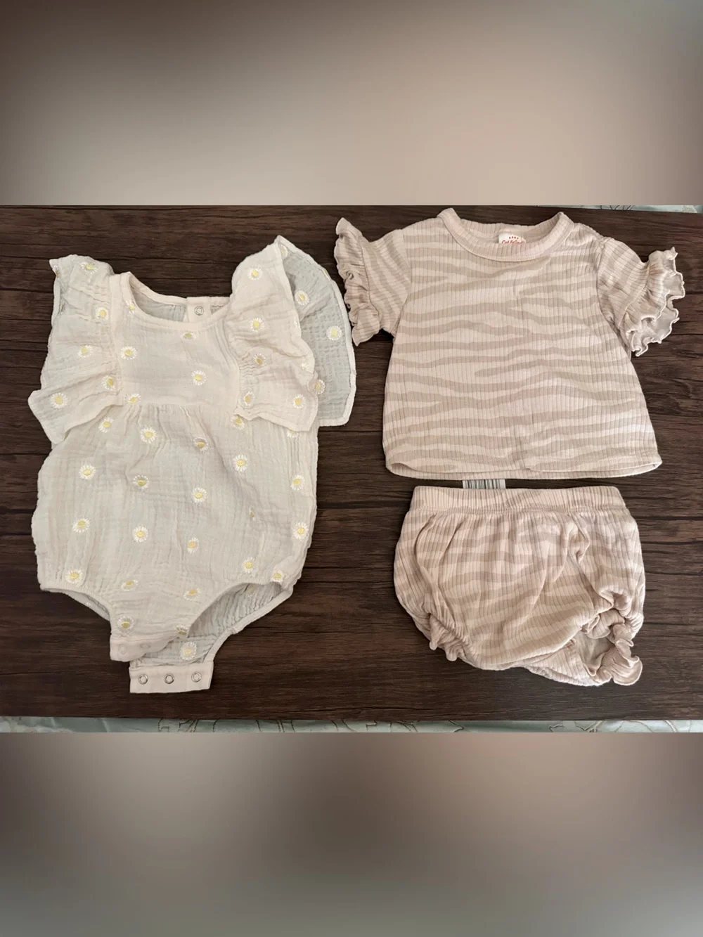 Cat & Jack Cream Daisy Romper and Striped Two-Piece Set